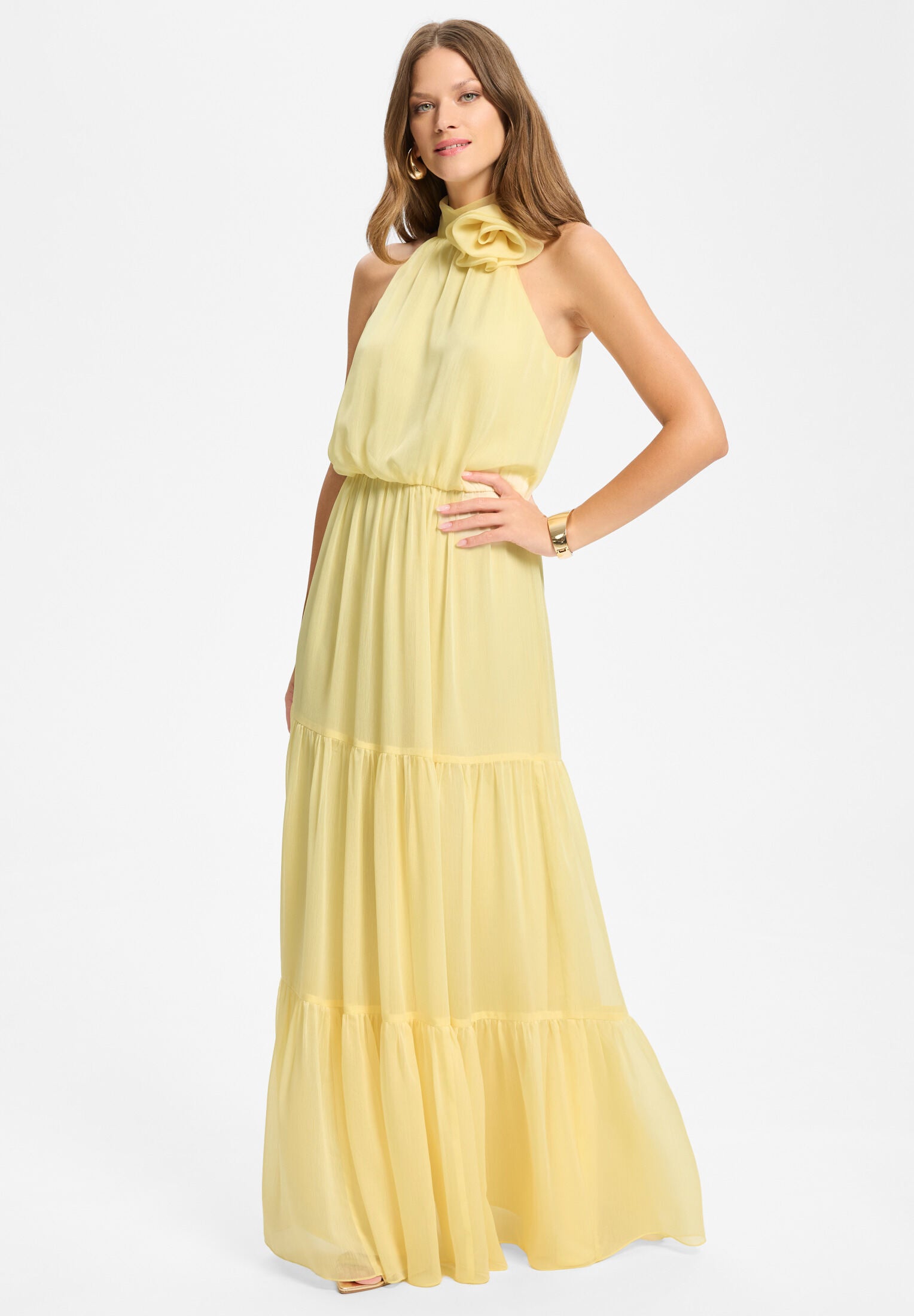 Abendkleid aus Crinkle Chiffon mit Stufenrock