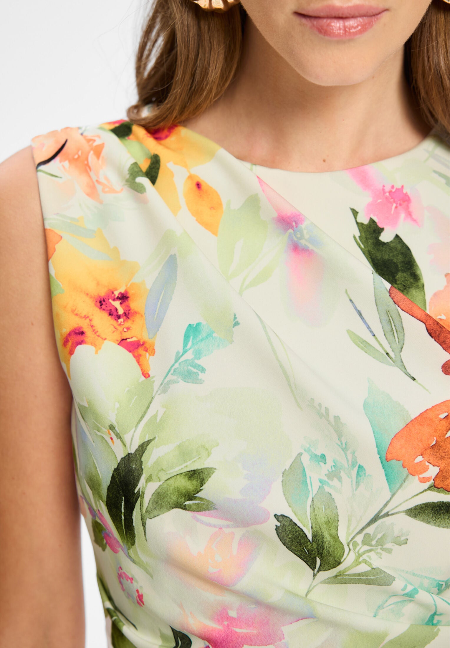 Jumpsuit aus leichtem Scuba mit Blumendruck und Drapierung