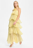 Abendkleid aus Crinkle Chiffon mit gestuften Volants