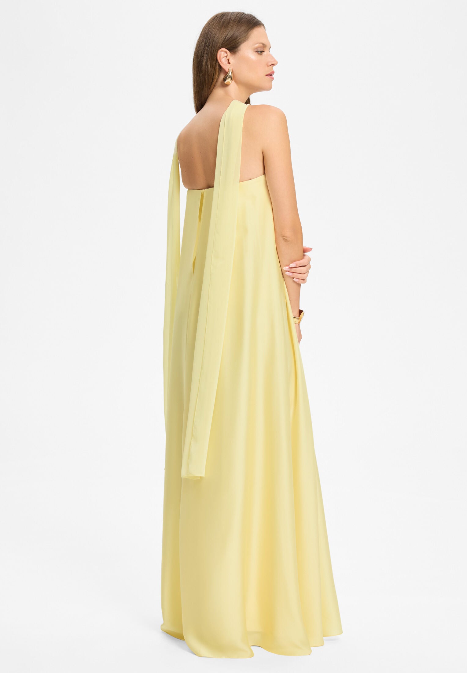 Trägerloses Abendkleid aus Satin Chiffon mit eingearbeiteter Korsage