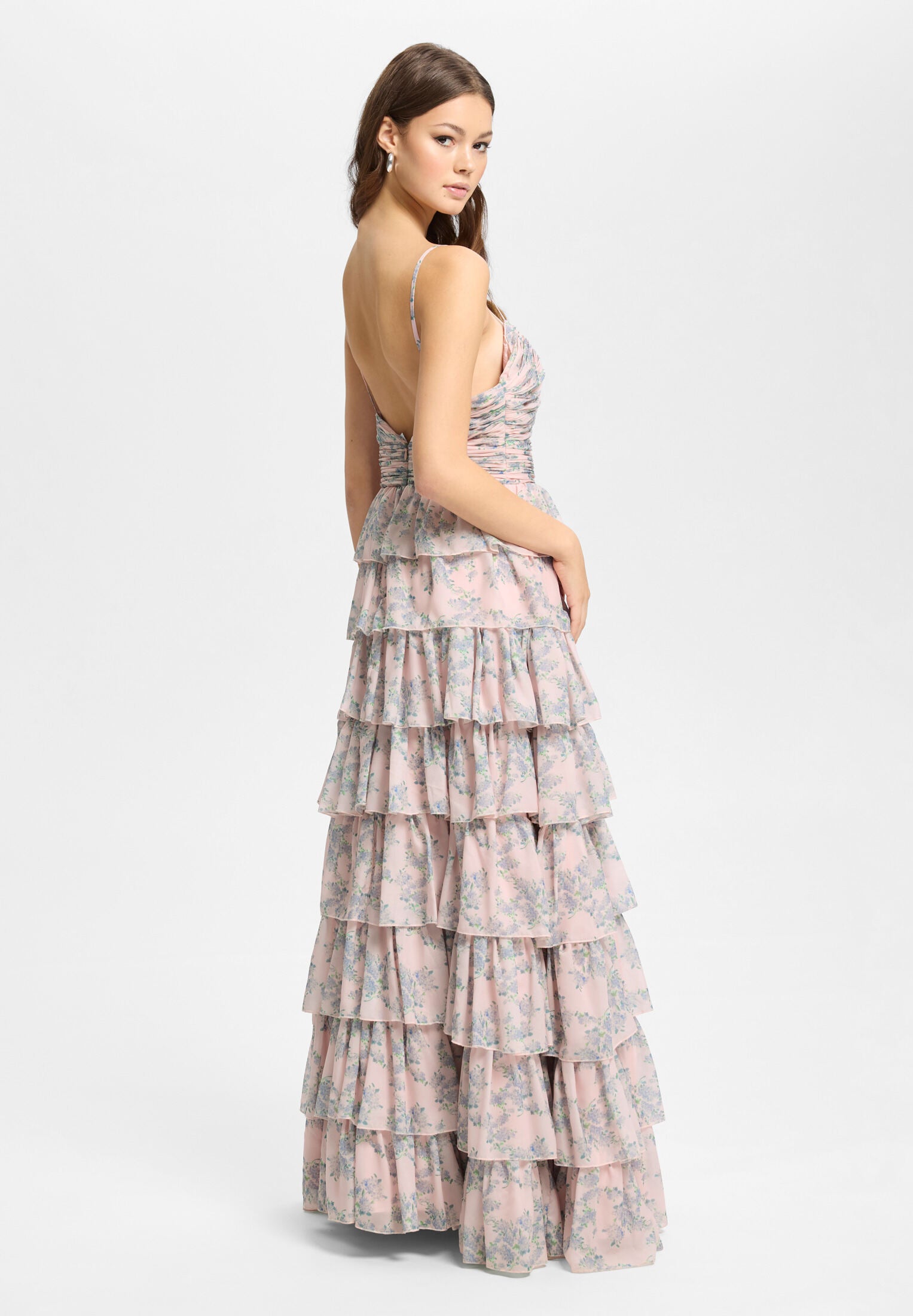 Printkleid mit Volantrock und Cut-out Detail