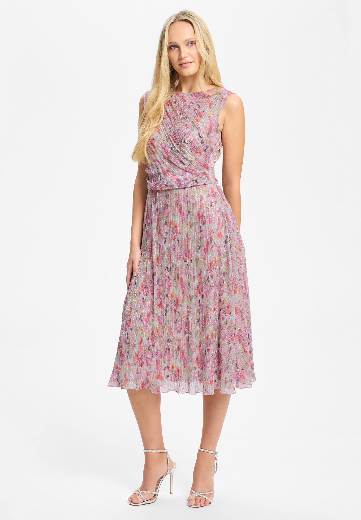 Plissiertes Kleid mit Metallicfäden pink | multi