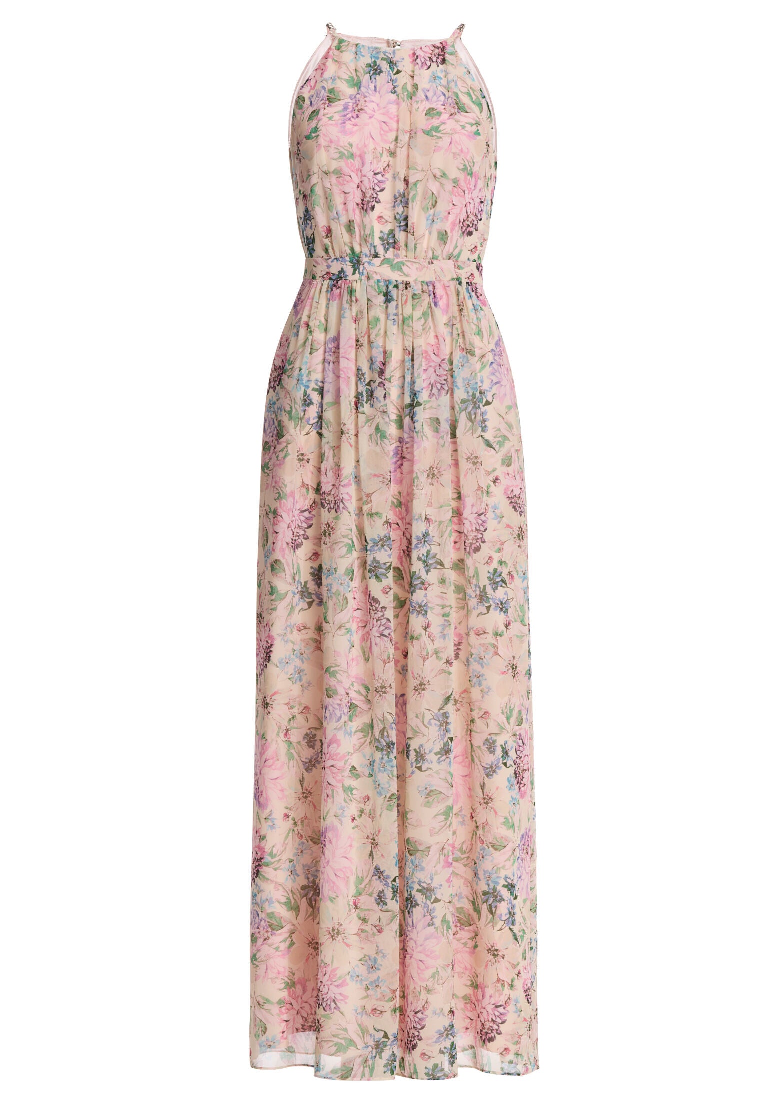 Abendkleid aus floral bedrucktem Chiffon mit Zierträgern