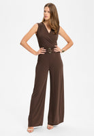 Jumpsuit aus Jersey mit überschnittener Schulter und Zierschnalle chocolate brown