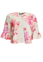 Kastige Jacke aus bedrucktem Scuba mit Rüsche am Ärmelsaum