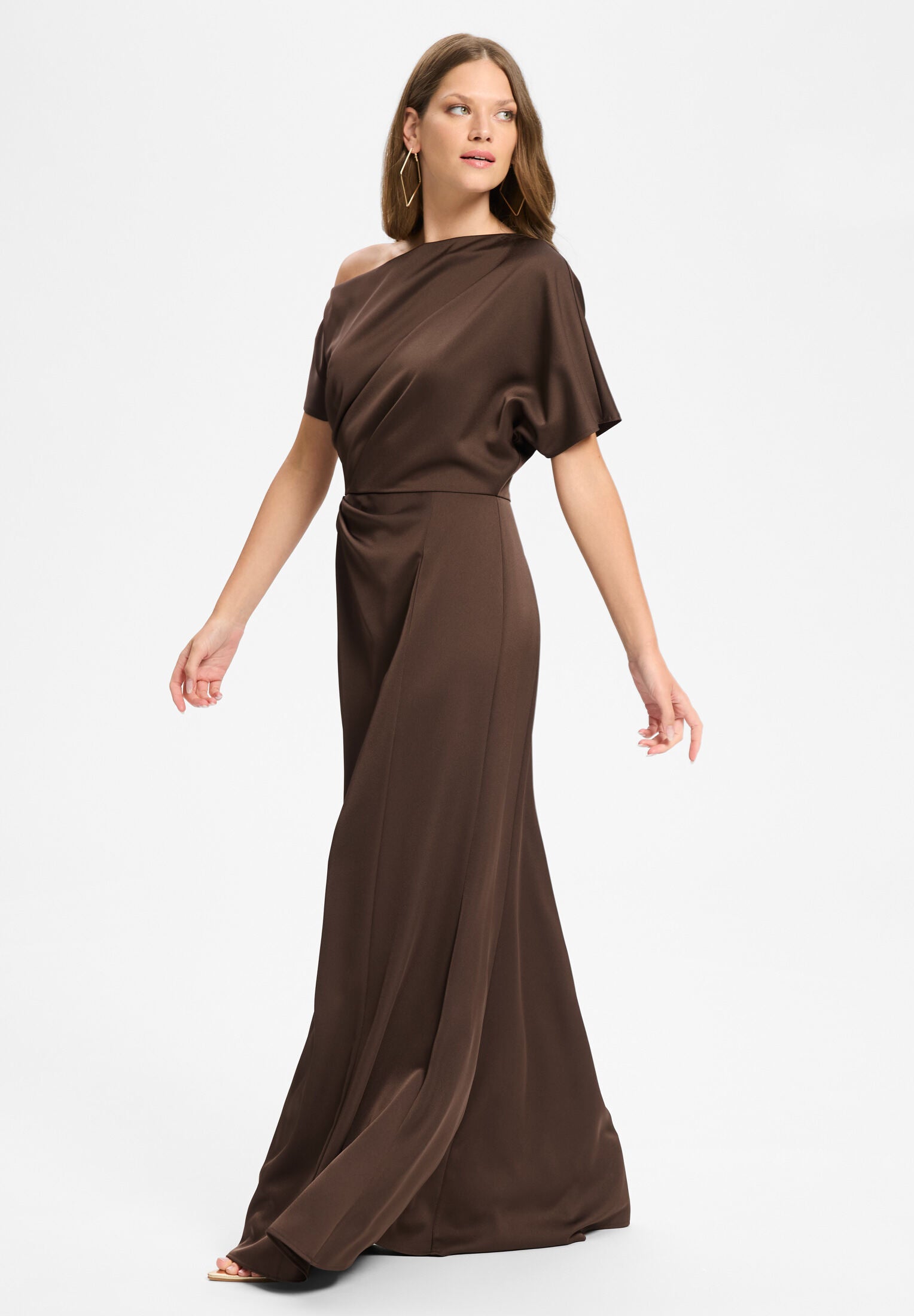 Abendkleid aus Satin mit asymmetrischem Oberteil
