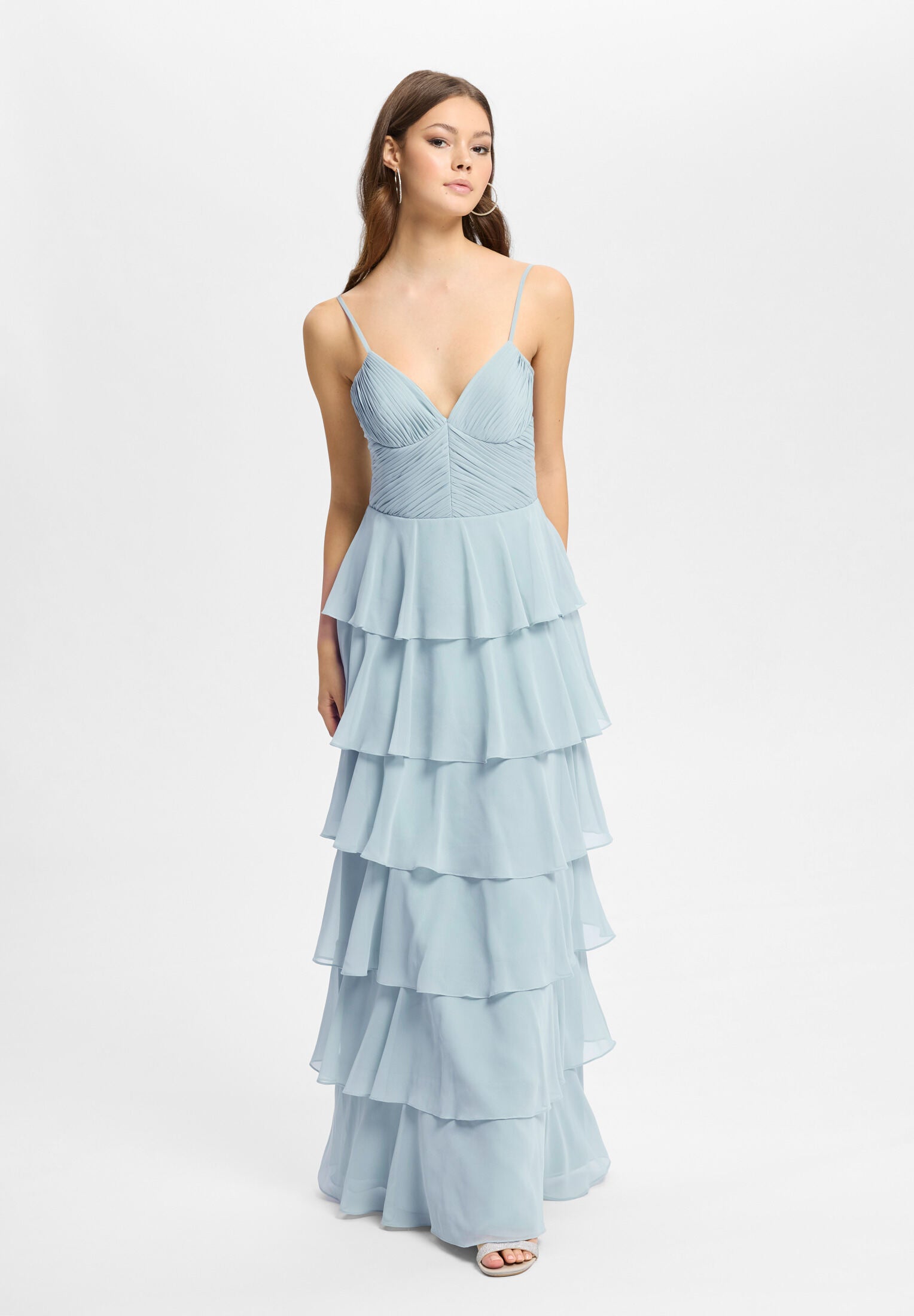 Abendkleid aus Chiffon mit Volants sky blue