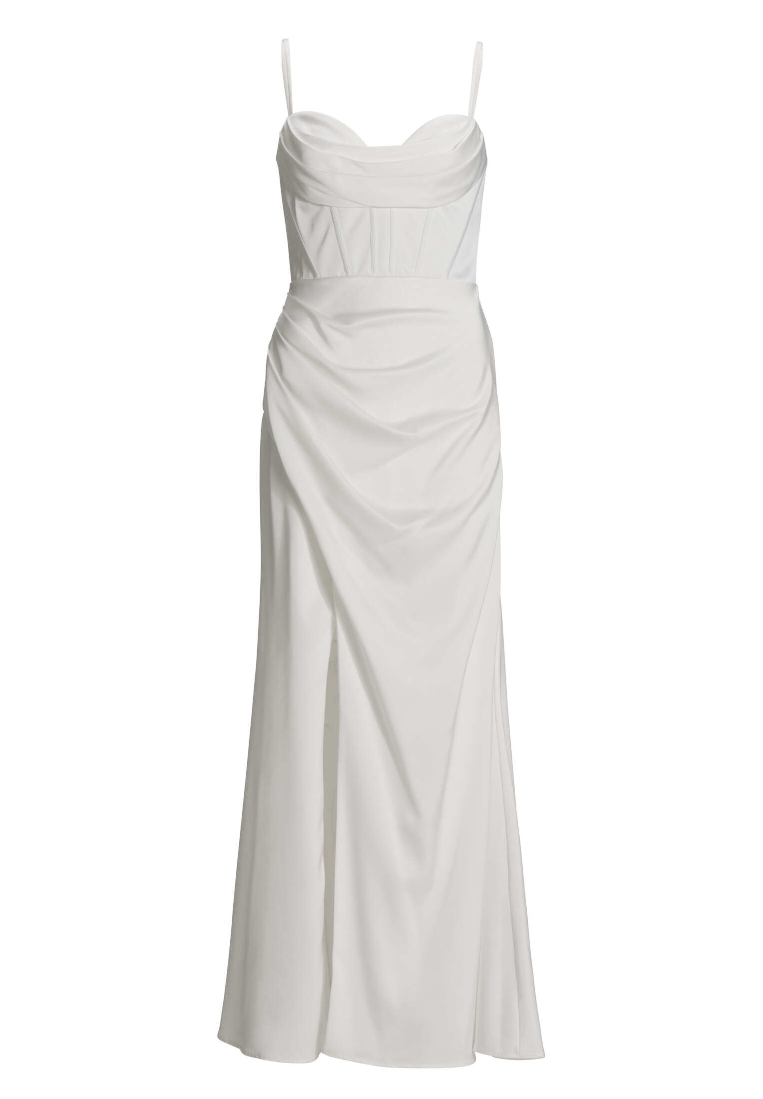 Satinkleid mit Drapierung und Beinschlitz