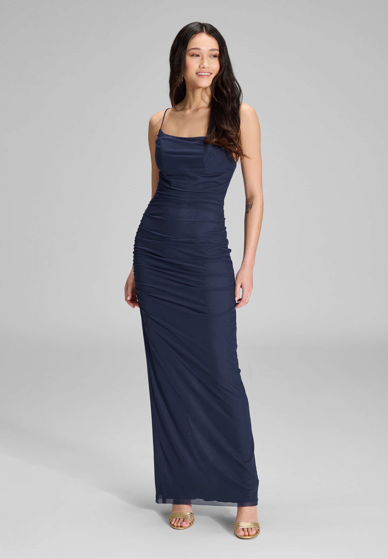 Bodycon-Kleid mit feinen Raffungen navy