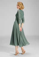 Midi Kleid mit paillettenbesetztem Spitzenoberteil