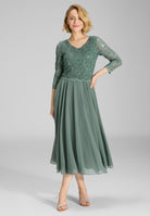 Midi Kleid mit paillettenbesetztem Spitzenoberteil deep slate