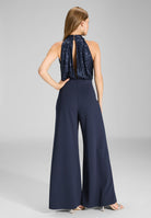 Ärmelloser Jumpsuit mit Schluppenblusen Top aus elastischer Paillette