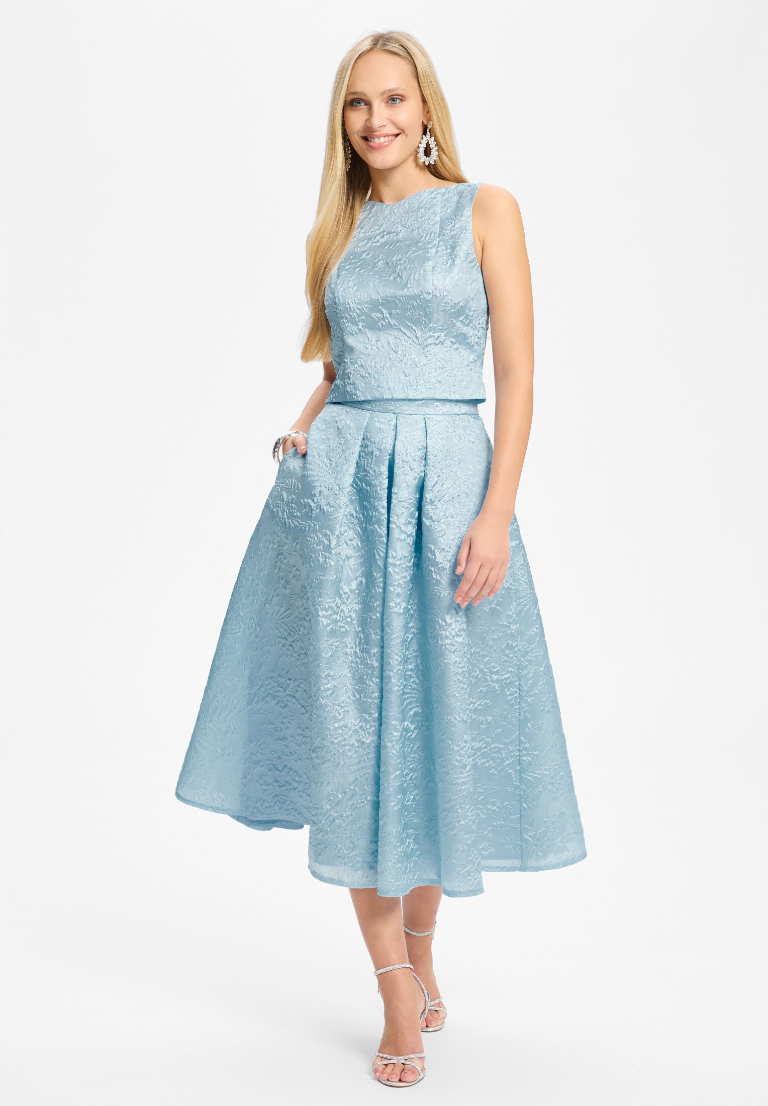 Oberteil aus Jacquard mit V-Ausschnitt baby blue