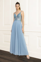 Abendkleid aus Materialmix sea blue