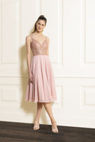 Cocktailkleid aus Materialmix flamingo pink