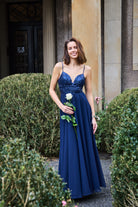 Abendkleid mit Schnür-Oberteil aus Paillette navy
