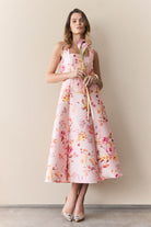 Cocktailkleid mit Karree-Ausschnitt aus floral bedrucktem Twill raspberry pink | multi