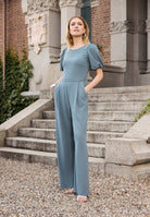 Jumpsuit aus Crepe Jersey mit Ballonärmeln deep slate