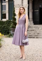 Midi langes Cocktailkleid aus Twill mit Godets mauve