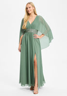 Abendkleid mit Cape aus Chiffon pistachio green