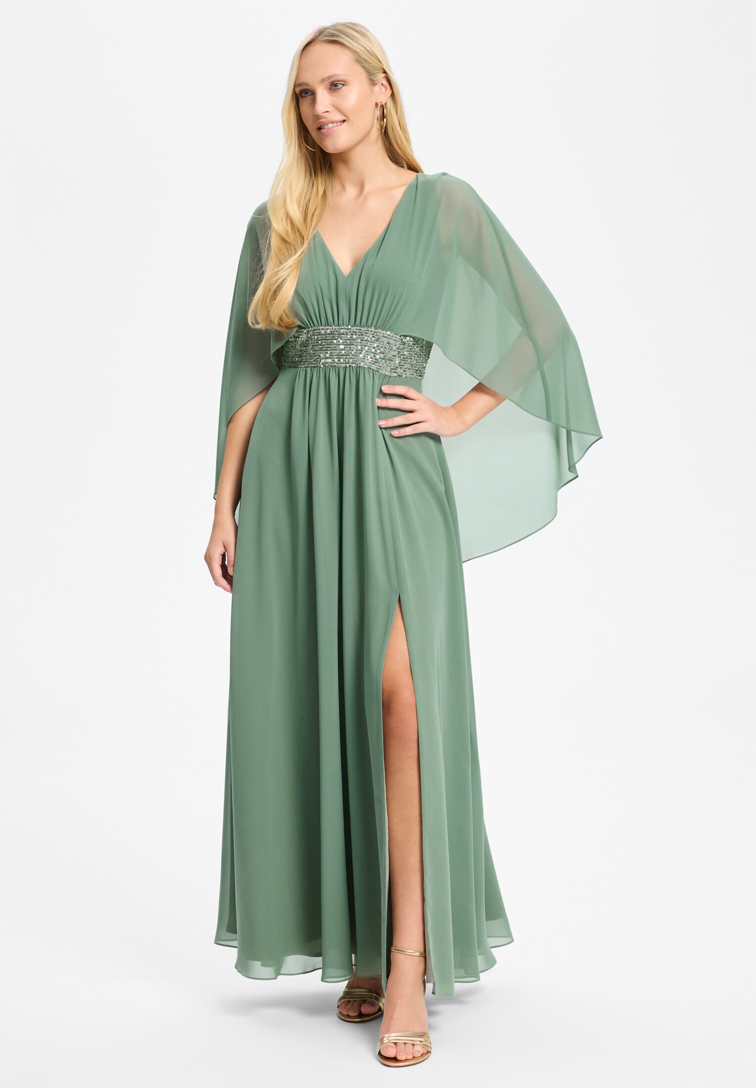 Abendkleid mit Cape aus Chiffon pistachio green