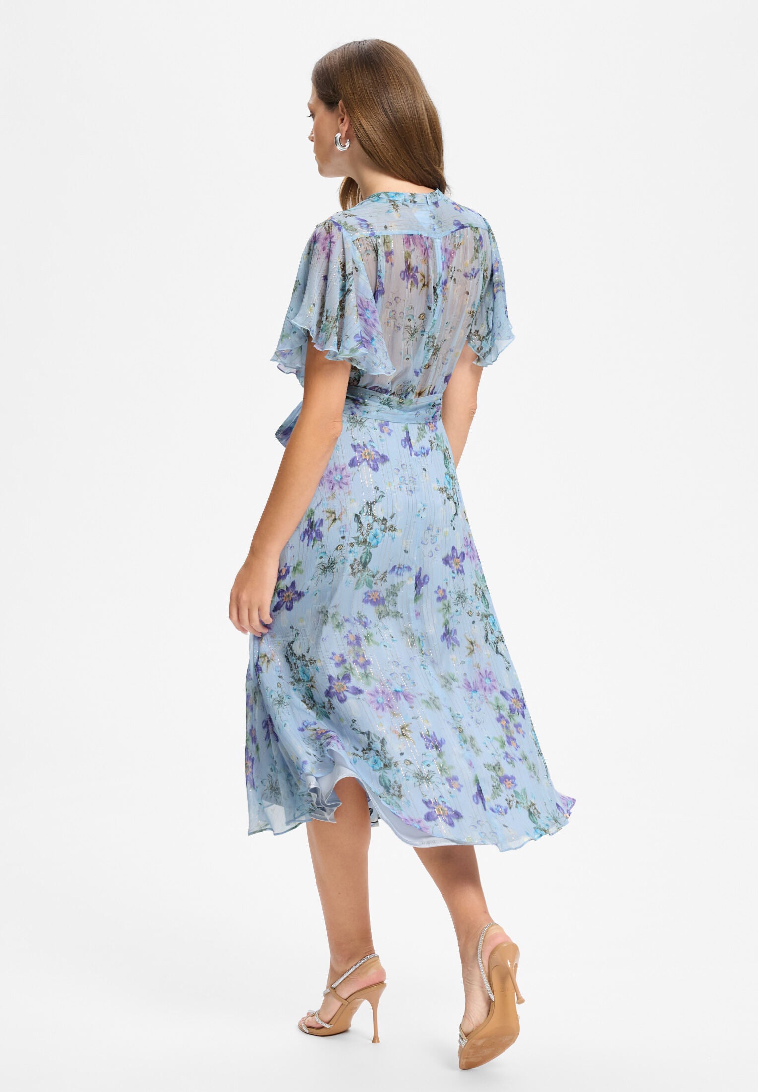 Midi Kleid in Wickel Optik aus Chiffon mit Metallicfäden