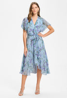Midi Kleid in Wickel Optik aus Chiffon mit Metallicfäden baby blue | multi