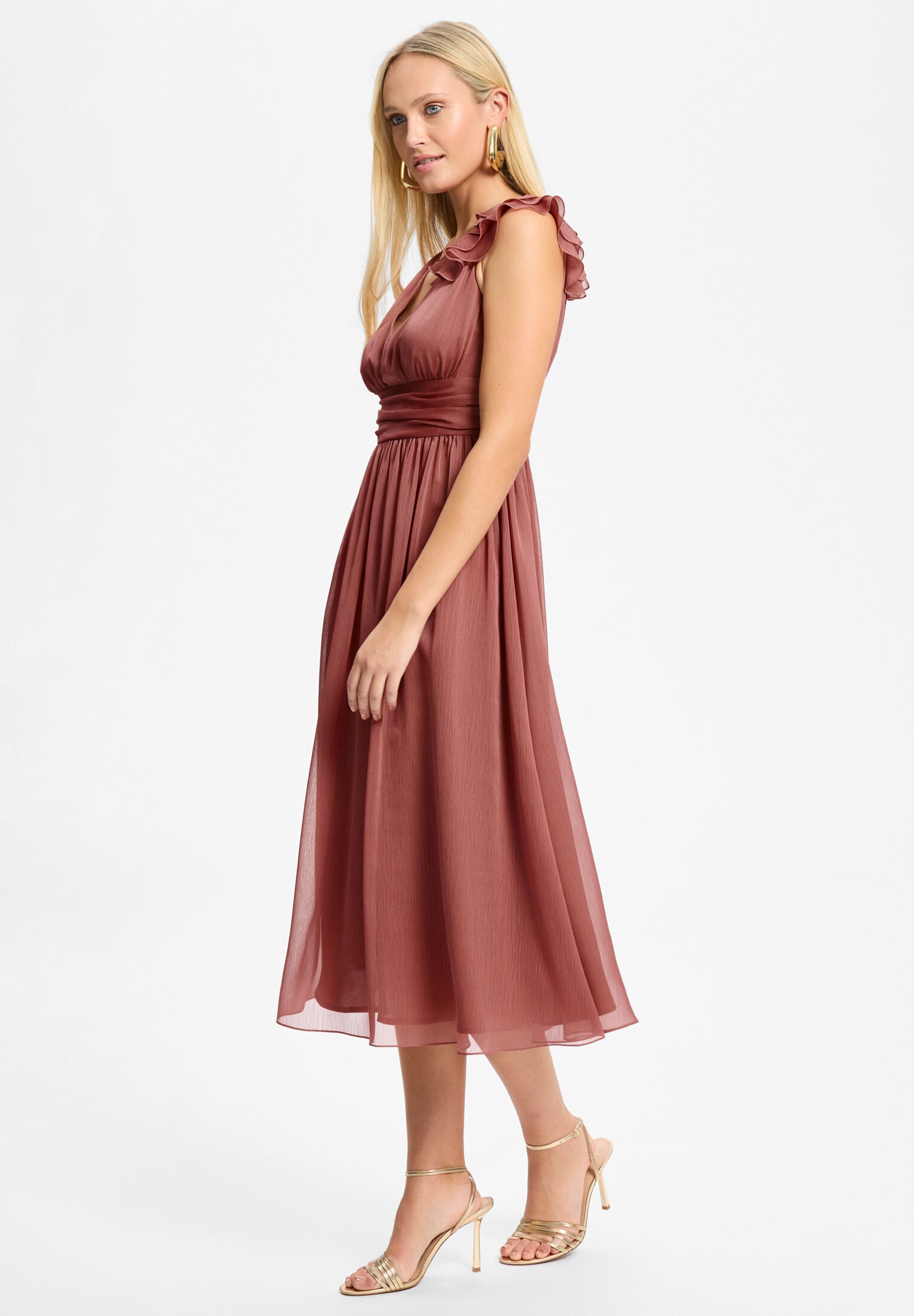 Cocktailkleid aus Crinkle Chiffon mit Volant Detail