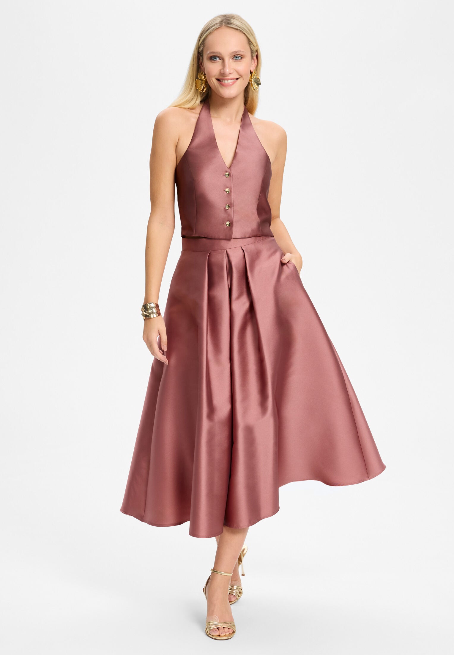 Faltenrock aus Twill blush rose