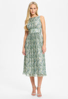 Cocktailkleid aus bedrucktem Plissee Jersey pistachio green | multi