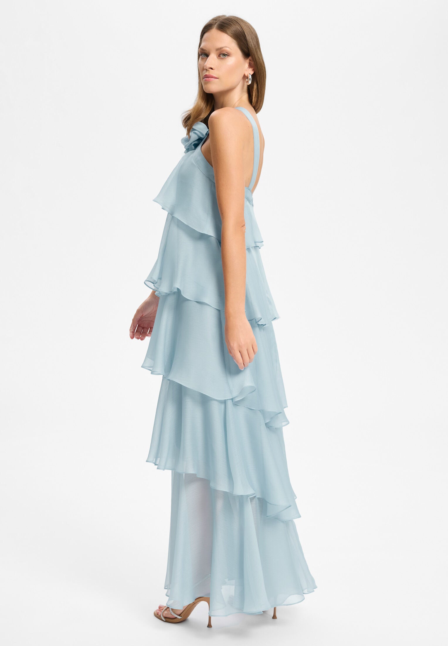 Abendkleid aus Crinkle Chiffon mit gestuften Volants