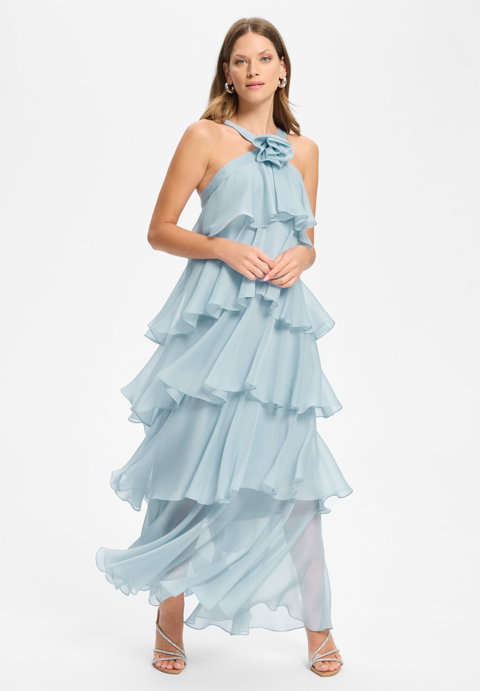 Abendkleid aus Crinkle Chiffon mit gestuften Volants baby blue