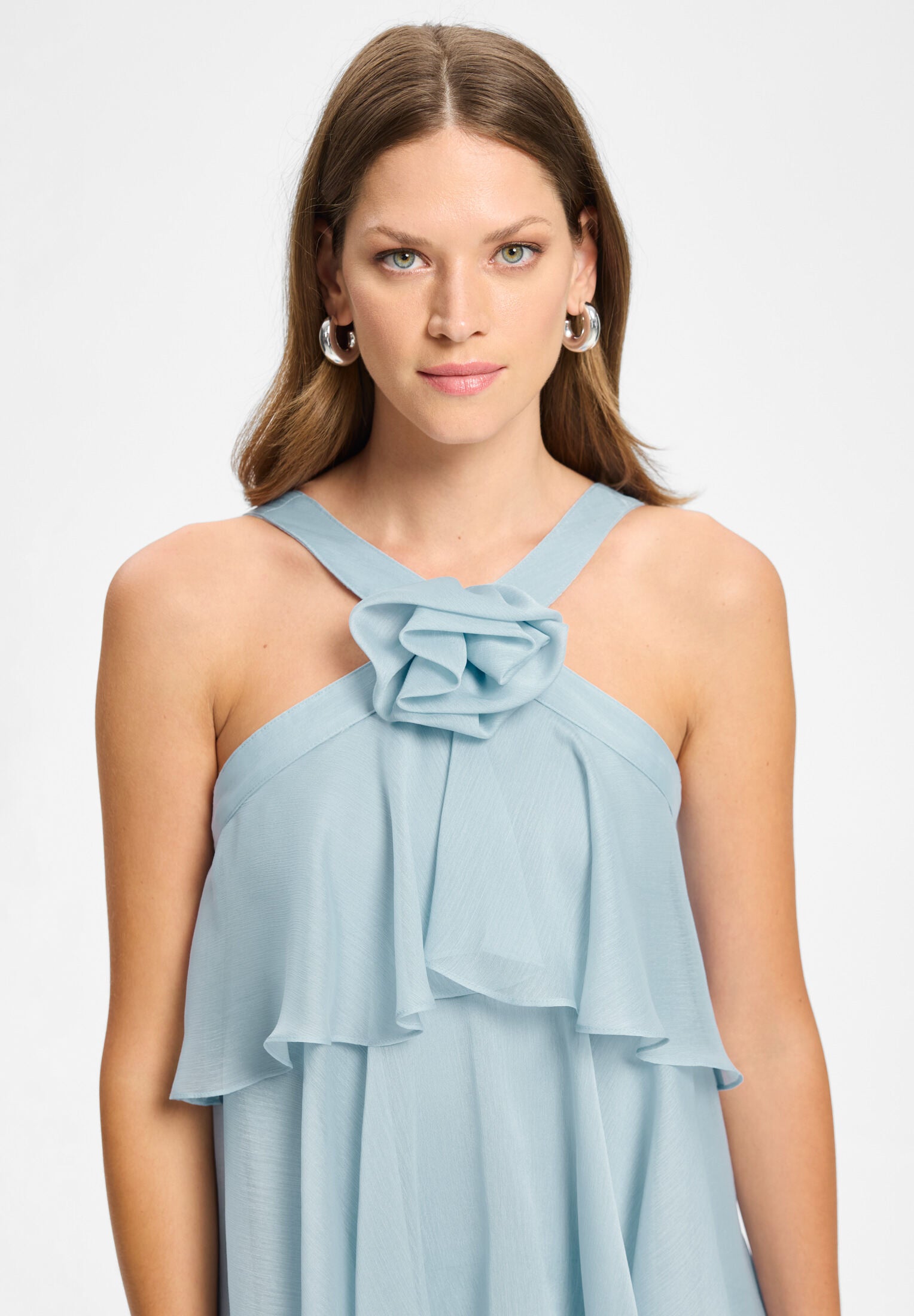Abendkleid aus Crinkle Chiffon mit gestuften Volants