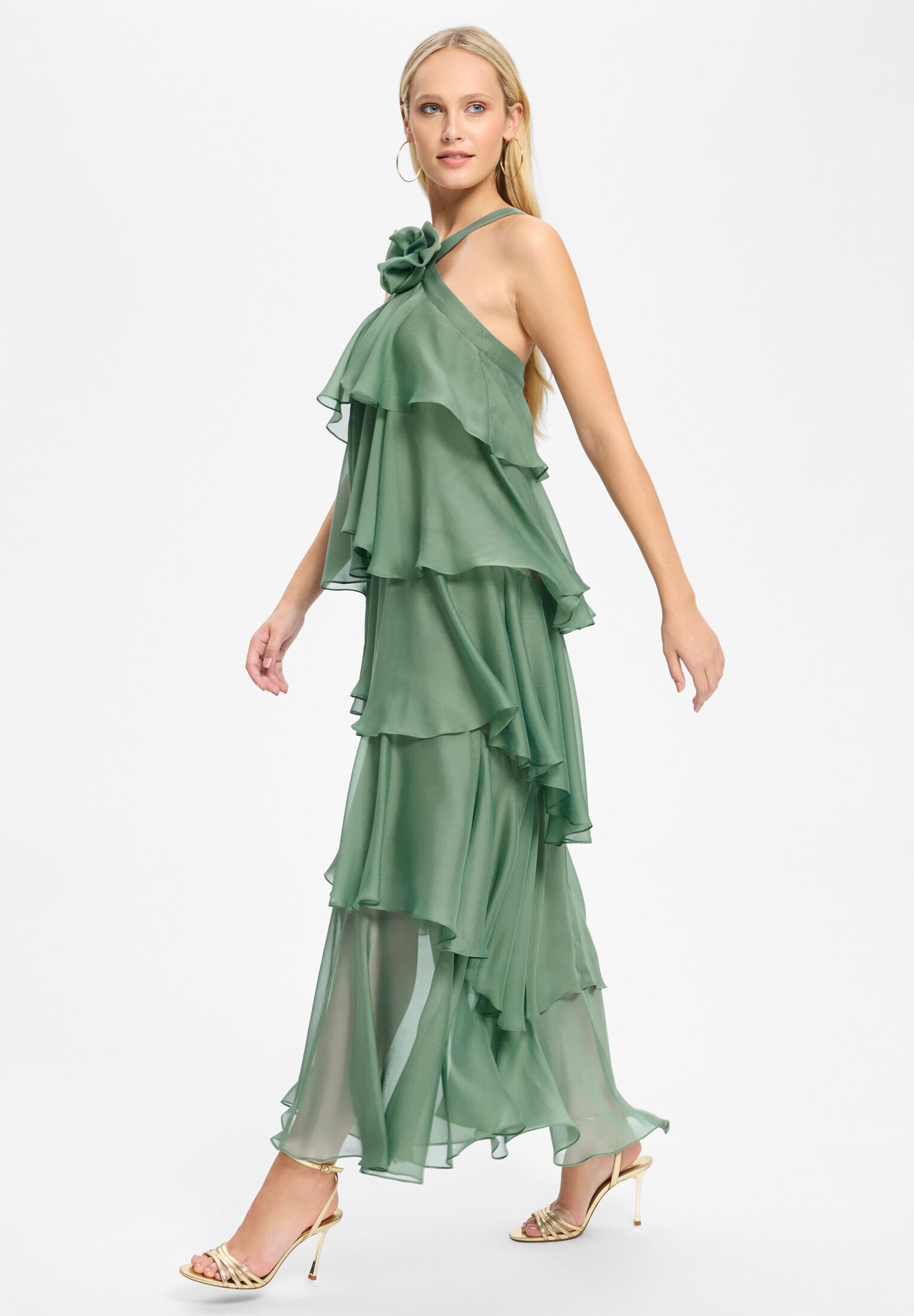 Abendkleid aus Crinkle Chiffon mit gestuften Volants