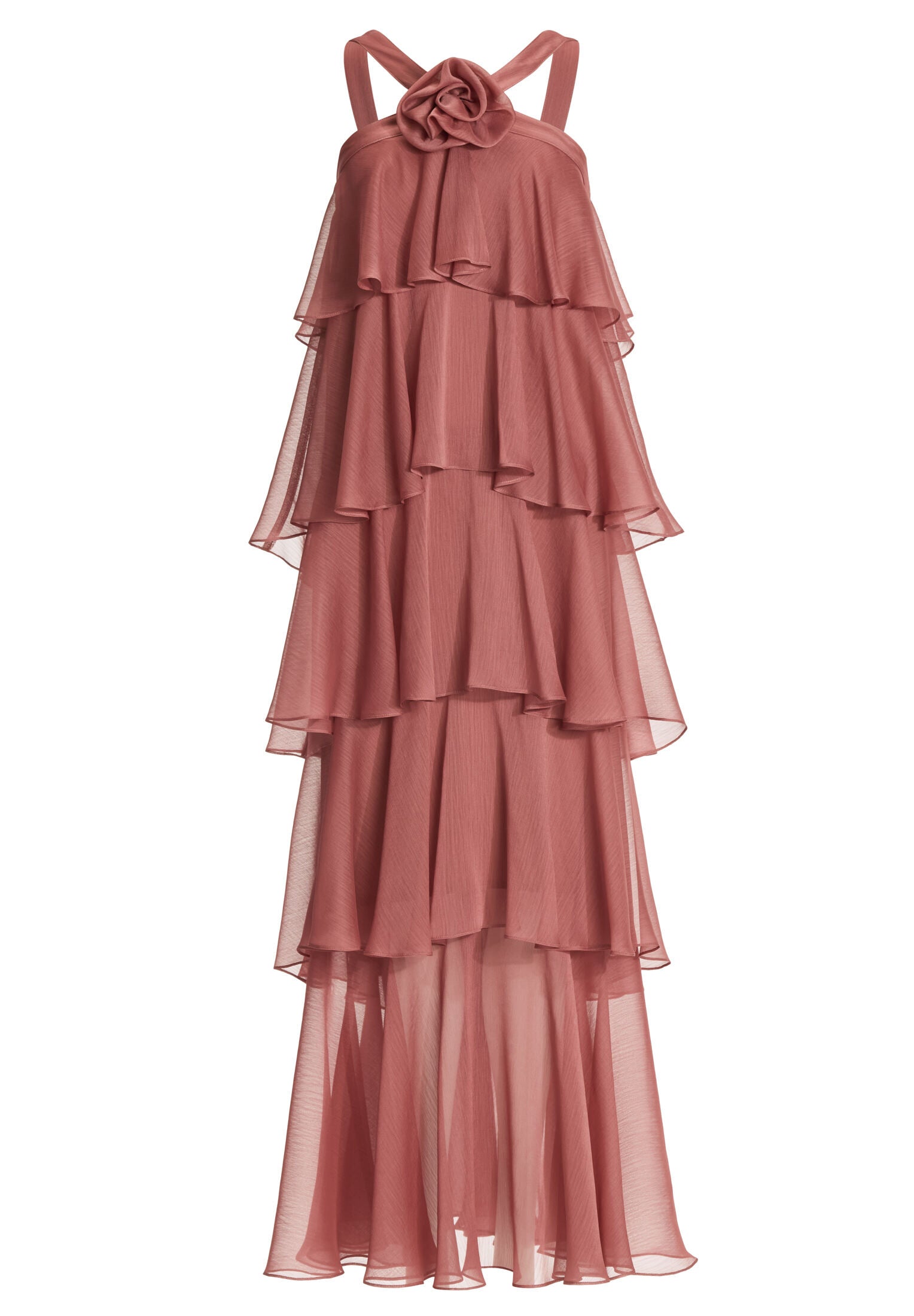 Abendkleid aus Crinkle Chiffon mit gestuften Volants