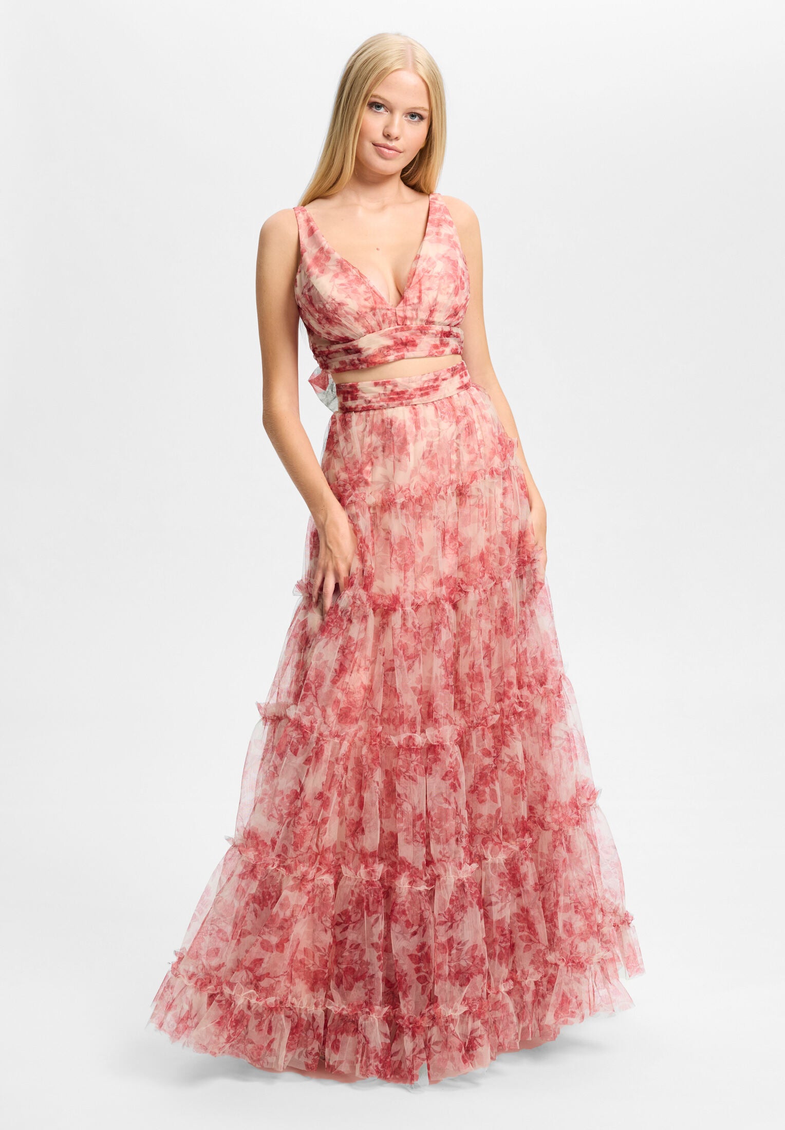 Two-Piece Kleid mit floralem Print ivory rouge print