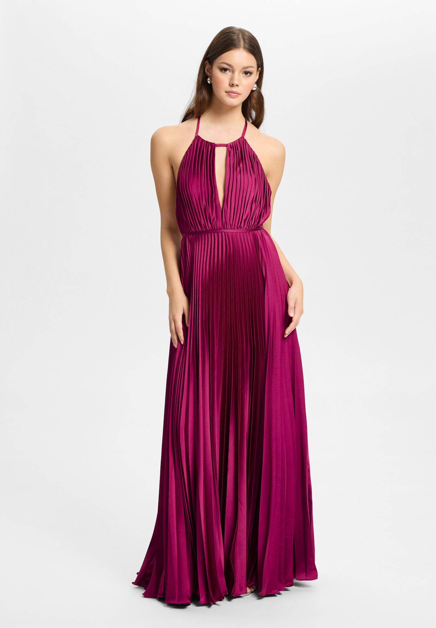 Bodenlanges Plisseékleid aus Satin mulberry