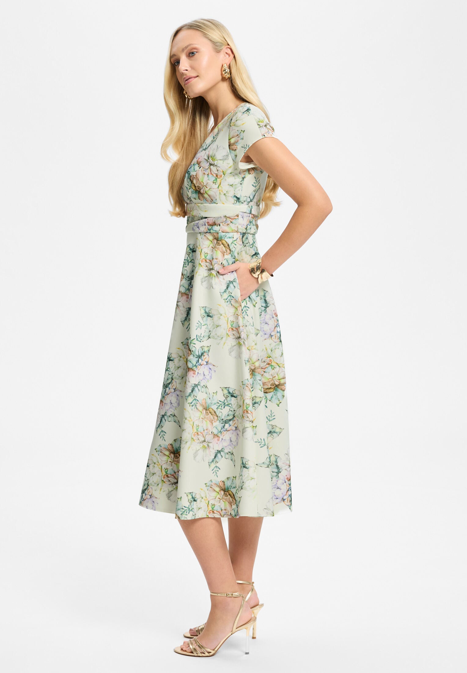 Midi Kleid aus floral bedrucktem Scuba