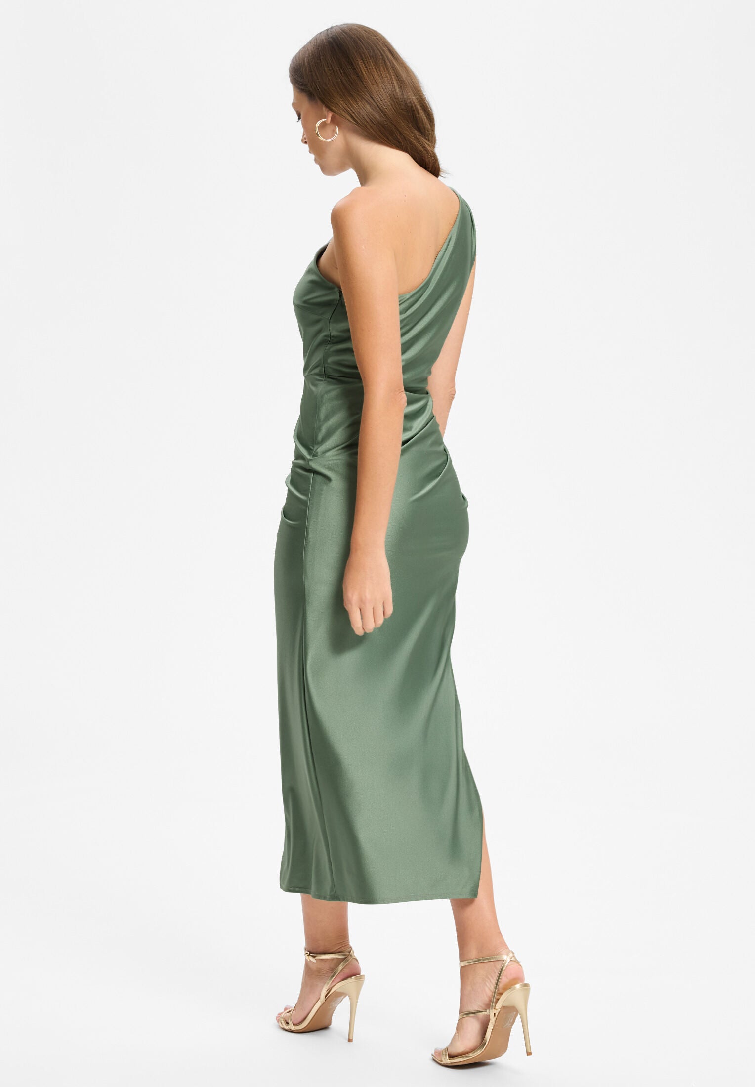 One-shoulder midi dress made of jersey satin – SWING
