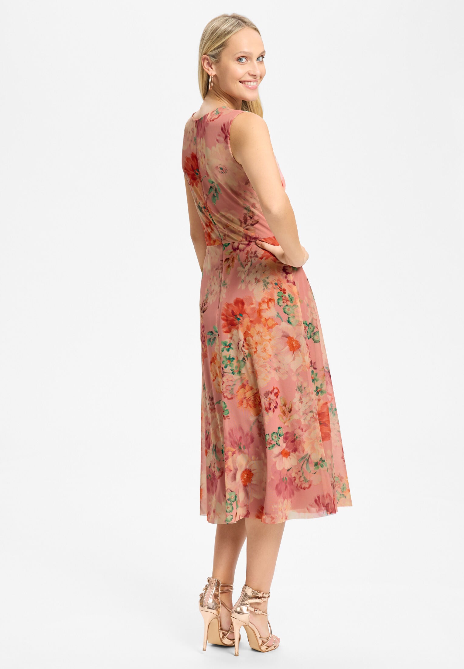 Midi Kleid aus Mesh mit Blumendruck