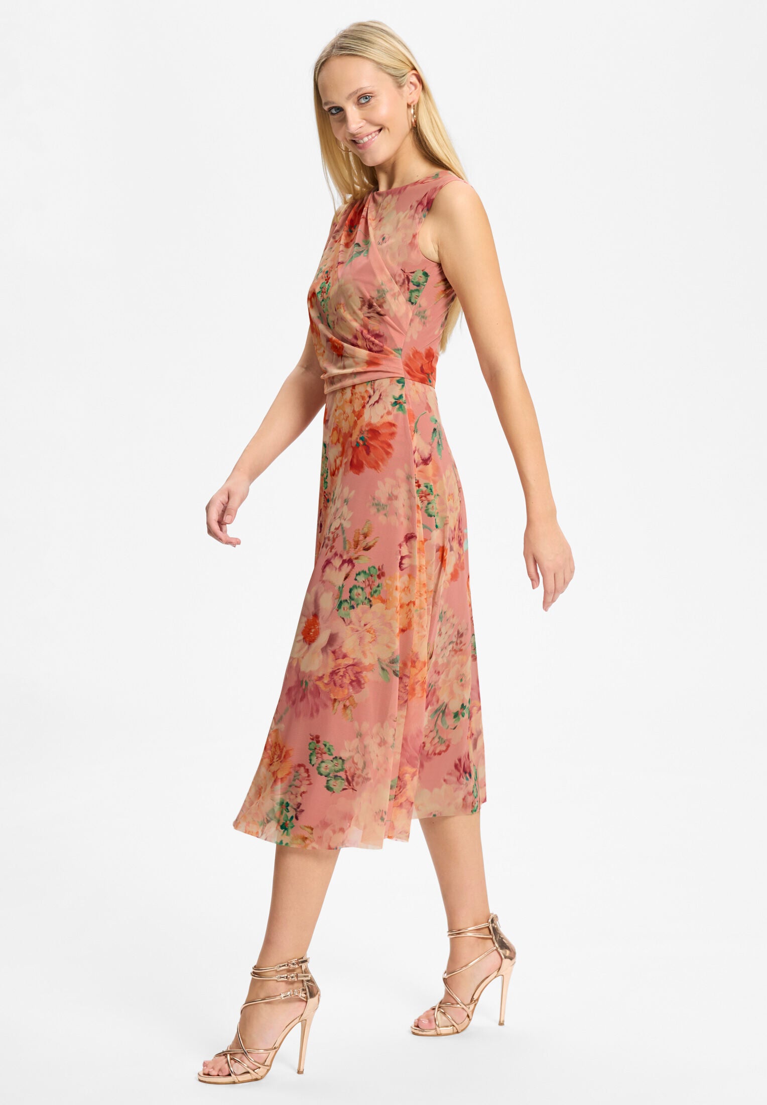 Midi Kleid aus Mesh mit Blumendruck