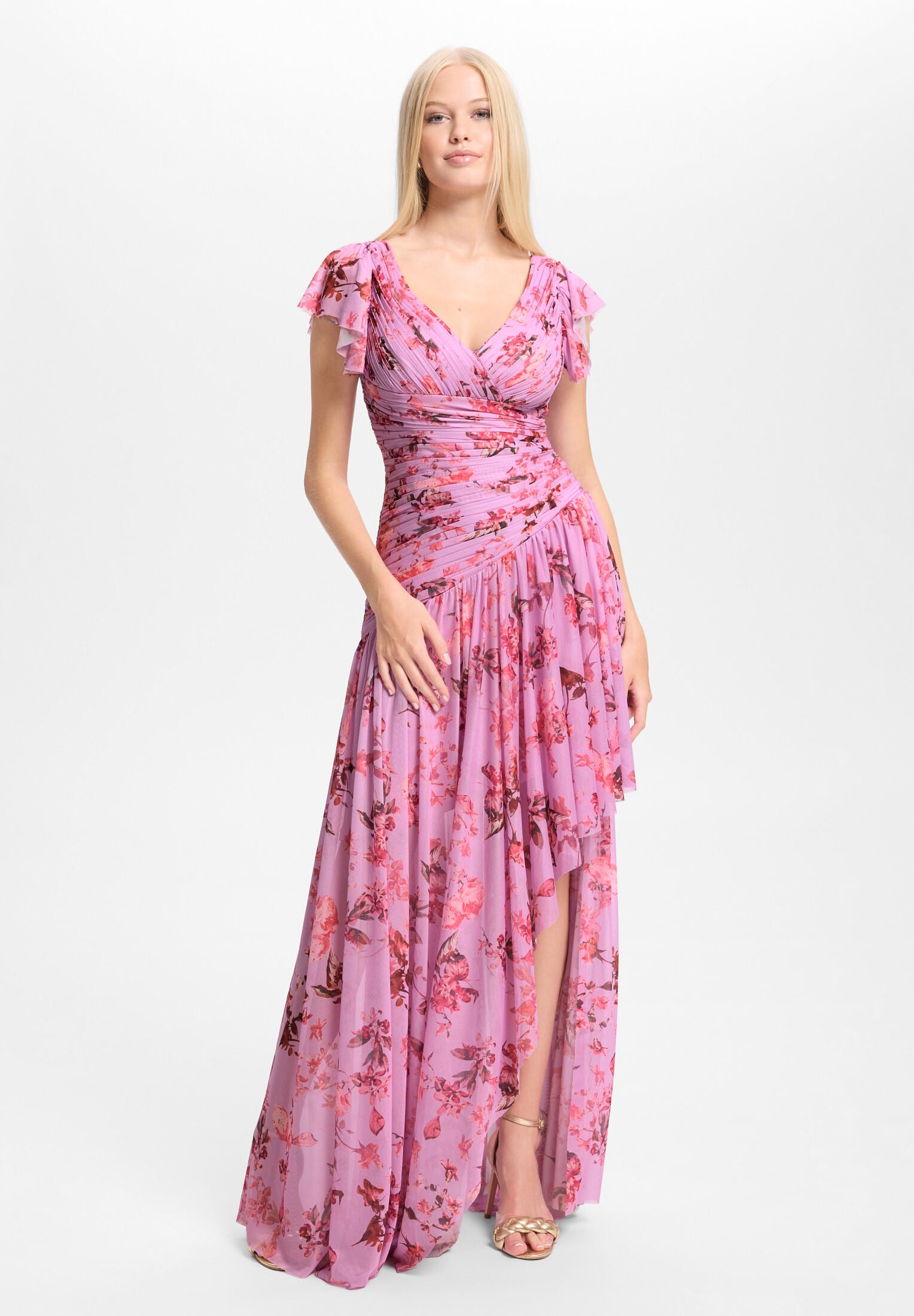 Florales Printkleid mit asymmetrischem Rock rosy pink print
