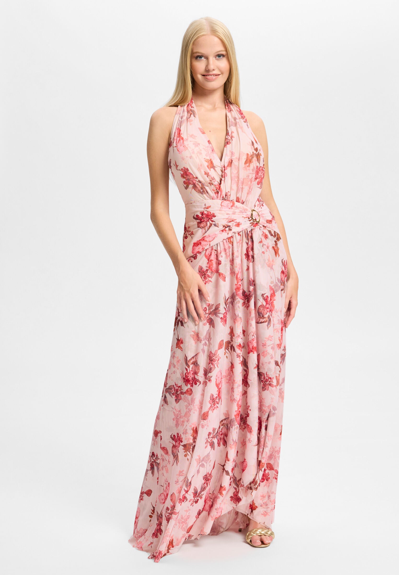 Neckholder Abendkleid mit floralem Print apricot blush print