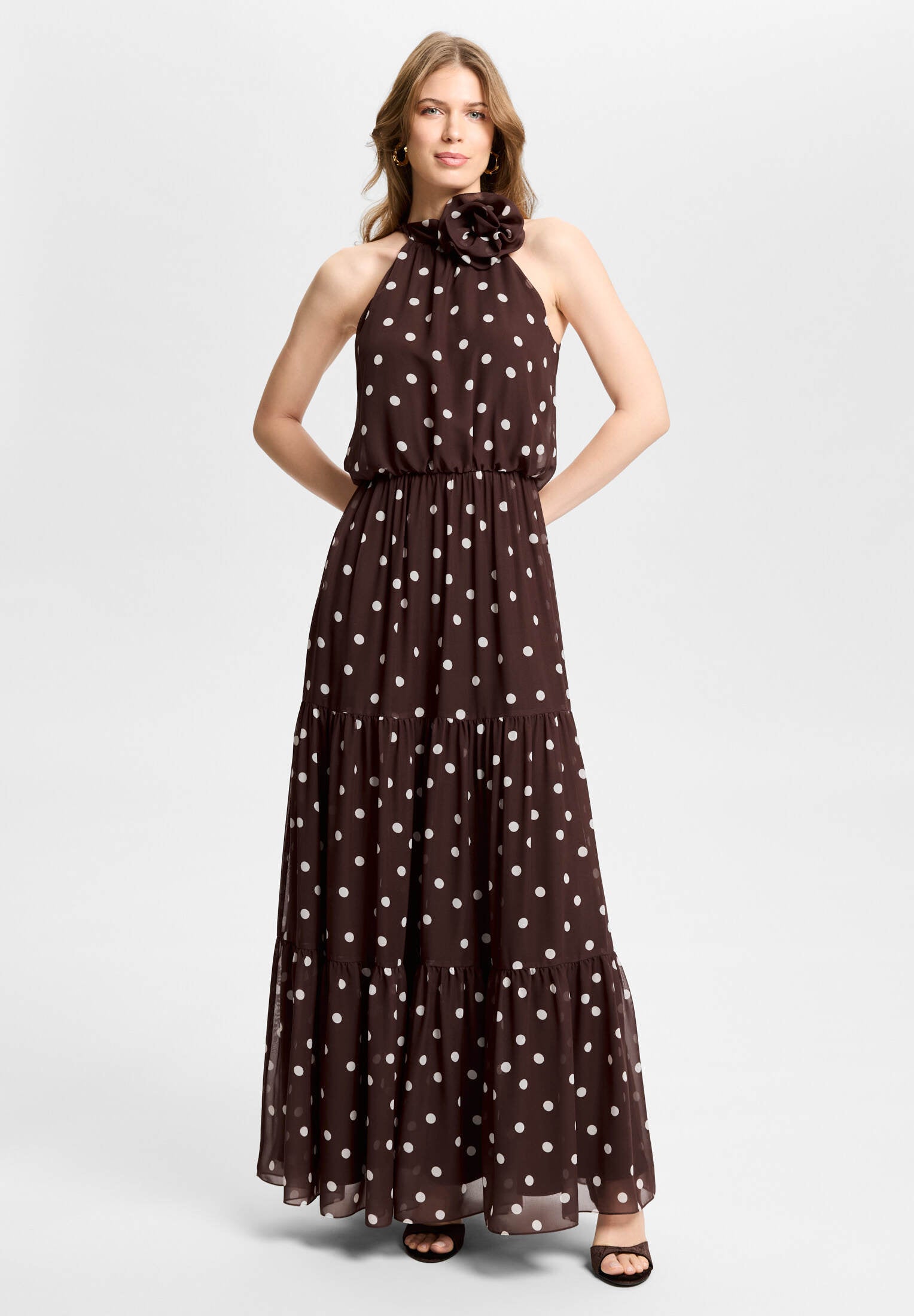 Abendkleid aus Chiffon mit Polka Dots chocolate brown | ivory