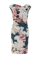 Cocktailkleid aus bedrucktem Scuba und Drapierung