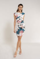 Cocktailkleid aus bedrucktem Scuba und Drapierung hydro | multi