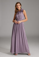 Abendkleid aus Crinkle Chiffon mit dekorativer Blüte mauve purple