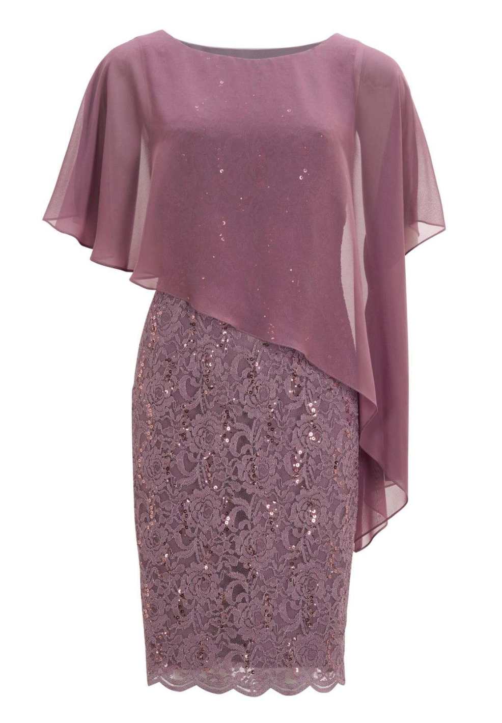 Pailletten-Kleid mit asymmetrischem Chiffon-Überwurf