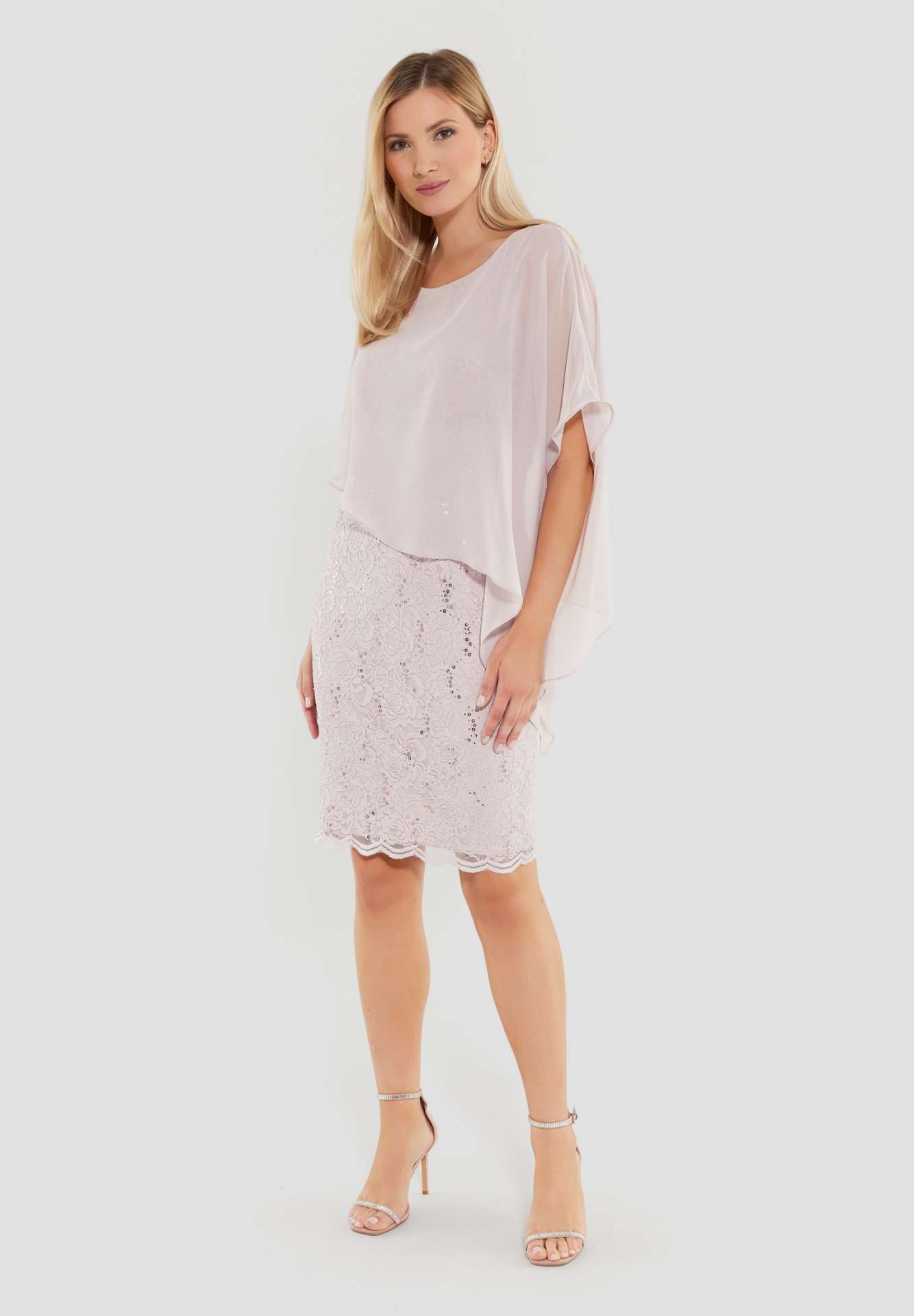 Pailletten-Kleid mit asymmetrischem Chiffon-Überwurf peach blush