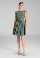 Kleid mit paillettenbesetztem Spitzenoberteil deep slate